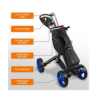 SereneLife Foldable 4-Wheel Golf Push Cart, Ai Frame Trolley