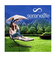 SereneLife Hanging Curved Steel Chaise Lounge Chair with Canopy, Built-in Pillow