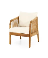 4-Pieces Acacia Wood Patio Furniture Set, Outdoor Furniture With Coffee Table, Patio Conversation Set Deep Seating With Soft Cushion, Porch Chairs For