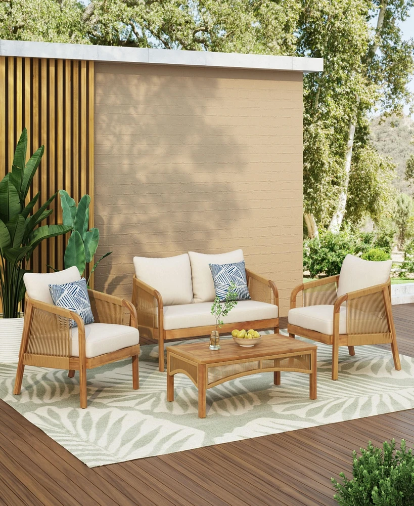 Streamdale Furniture 4-Pieces Acacia Wood Patio Furniture Set, Outdoor Furniture With Coffee Table, Patio Conversation Set Deep Seating With Soft Cush