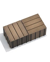 Patio Floor Tiles Pack of 11 Wpc Wood-Plastic Composite Patio Deck Tiles Diy Interlocking Decking Tiles, Quick Deck Floor Tile, Court Tile, Water Resi