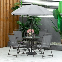 6 Piece Patio Dining Set for 4 with Umbrella, Outdoor Table and Chairs with 4 Folding Dining Chairs & Round Glass Table for Garden, Backyard and Pools
