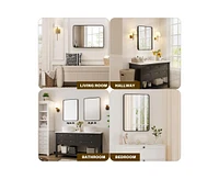 gaomon Black Metal Framed Bathroom Mirror for Wall, 24X32 Inch Rounded Rectangle Mirror, Matte Black Bathroom Vanity Mirror, Environmentally Friendly