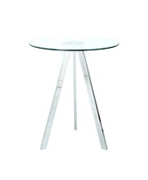 Simplie Fun Modern Kitchen Glass dining table Round Tempered Glass Bar Table top, Clear Bar Table Metal Legs, electroplated legs (set of 1
