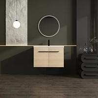 Oak 30 Inch Bathroom Vanity with resin Countertop Sink, 2 Doors Bathroom Cabinet Set
