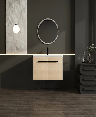 Oak 30 Inch Bathroom Vanity with resin Countertop Sink, 2 Doors Bathroom Cabinet Set