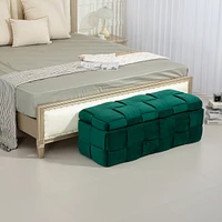 Storage Ottoman, Bedroom End Bench, Upholstered Fabric Storage Ottoman with Safety Hinge, Entryway Padded Footstool