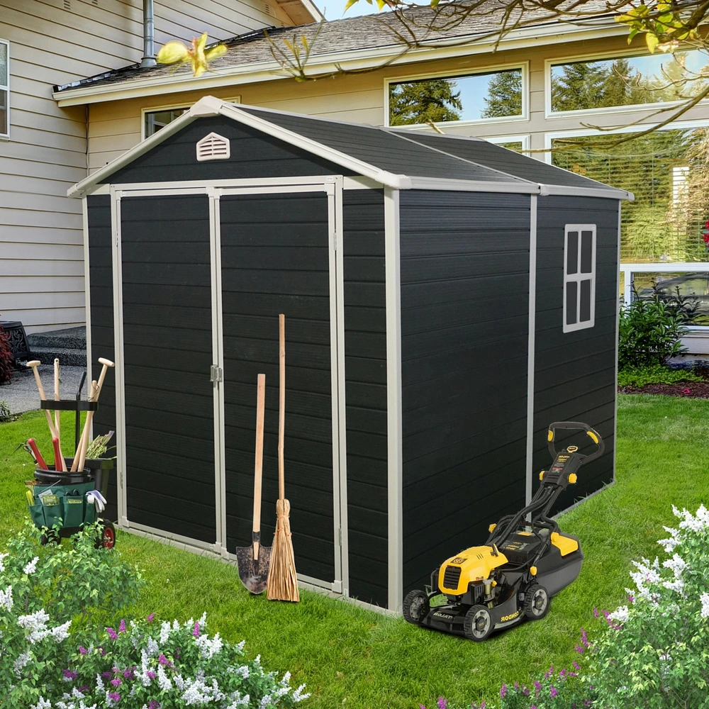 Simplie Fun 6x8ft Resin Outdoor Storage Shed Kit-Perfect to Store Patio Furniture, Black