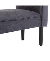 52" End of Bed Bench, Linen Upholstered Ottoman Bench, Bedroom Entryway Bench With Armrests, Dark Gray