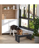 23" Modern Decorative Dog Bone Wooden Heavy Duty Pet Food Bowl Elevated Feeding Station - Black