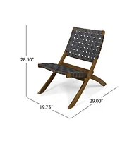 Huntsville Outdoor Foldable 2 Seater Acacia Wood Chat Set With Strapping Belt Accents, Brown And Gray