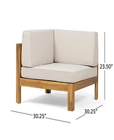 Linwood 3-Piece Wood And Pe Rattan Coversation Sectional Seating Set, Beige