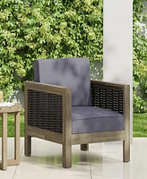 Streamdale Furniture Acacia Wood Club Chair With Wicker Accents And Water-Resistant Cushions