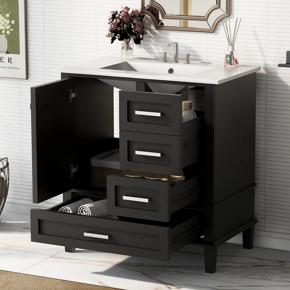30" Bathroom Vanity, Modern Bathroom Cabinet with Sink Combo Set, Bathroom Storage Cabinet with a Soft Closing Door and 3 Drawers, Solid Wood Fra