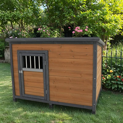 Streamdale Furniture 45" large solid wood dog house, waterproof Pvc plastic roof, breathable wooden doors