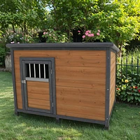 Streamdale Furniture 45" large solid wood dog house, waterproof Pvc plastic roof, breathable wooden doors