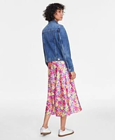 On 34th Womens Denim Trucker Jacket Floral Midi Dress Drop Earrings Low Top Sneakers Created For Macys