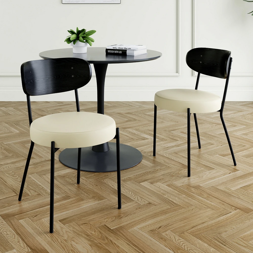 Modern grey simple pu dining chair upholstered chair Family bedroom stool back dressing, black round table set, Bentwood covered with ash veneer Chair