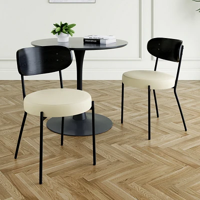 Modern grey simple pu dining chair upholstered chair Family bedroom stool back dressing, black round table set, Bentwood covered with ash veneer Chair