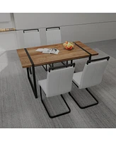 Streamdale Furniture 59" Rural Industrial Rectangular Mdf Wood Color Dining Table Set and Pu Armless Dining Chair Set 4. Kitchen Black Metal Table Leg