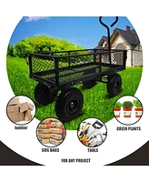 3 cu. ft. 300 lbs. Capacity Removable Sides Metal Steel Mesh Heavy Duty Utility Wagon Outdoor Garden Cart in Black