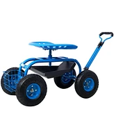 Rolling Garden Scooter Garden Cart Seat with Wheels and Tool Tray, 360 Swivel Seat