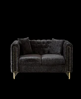60-Inch Chenille Pull Buckle Design Sofa for Living Room, Buttons Tufted With Copper Nail Decoration Armrest, Modern Couch Upholstered Button And Meta