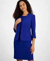 Kasper Womens Stretch Crepe Open Front Roll Sleeve Jacket Sleeveless Sheath Dress