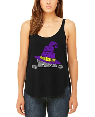 La Pop Art Women's Peeking Witch Cat Premium Word Flowy Tank Top