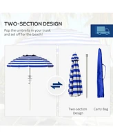 Streamdale Furniture 5.7' Portable Beach Umbrella with Tilt, Adjustable Height, 2 Cup Holders & Hooks, Uv 40+ Ruffled Outdoor Umbrella with Vented Can