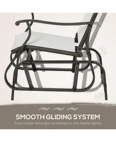 3-Piece Outdoor Gliders Set Bistro Set with Steel Frame, Tempered Glass Top Table for Patio, Garden, Backyard, Lawn, Cream White