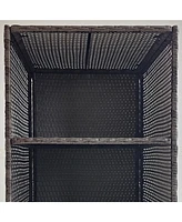 Valet Pool Towel Rack, Waterproof Pe Plastic Rattan Wicker Storage Organizer, Indoor Outdoor Spa, and Hot Tub Accessory Storage, 2 Shelves, 1 Basket D