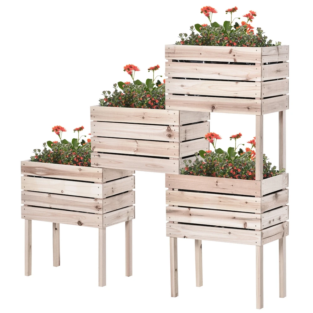 Simplie Fun 4PCS Raised Garden Bed, Wooden Elevated Planter Box Kit with Bed Liner, Diy Shape, for Flowers Vegetables