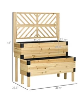 Streamdale Furniture Raised Garden Bed with Trellis, 2 Tier Wooden Elevated Planter Box with Legs and Metal Corners for Vegetables, Flowers, Herbs, Na