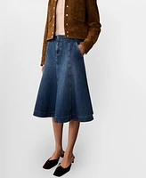 Mango Women's Contrast Seams Denim Skirt