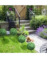 1.3' (15.7") Artificial Boxwood Topiary Trees with Ground Stake, Uv Resistant Set of 2 Ball Shaped Trees, Indoor Outdoor Fake Plants for Home Off