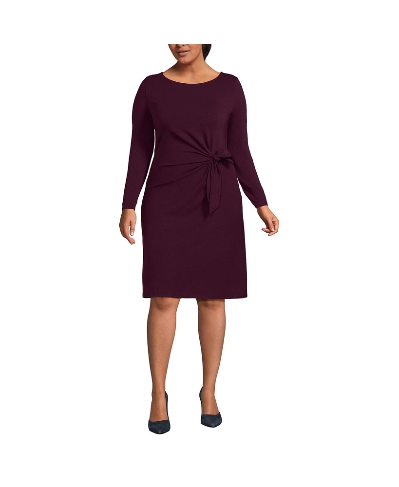 Lands' End Plus Boatneck Long Sleeve Tie Waist Dress