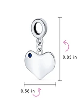 Bling Jewelry Crystal Accent Dangle Heart Shape Charm Bead .925 Sterling Silver