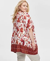 Jm Collection Plus Printed Open-Front Kimono Top, Created for Macy's