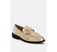 Rag & Co Dendron Diamante Horsebit Metallic Loafers