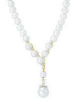 Grown With Love Cultured Freshwater Pearl (6-10mm) & Lab Grown Diamond (3/8 ct. t.w.) Lariat Necklace in 14k Gold, 16" + 2" extender