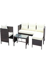 Streamdale Furniture Outdoor patio Furniture sets 4 piece Conversation set wicker Ratten Sectional Sofa With Seat Cushions(Beige Cushion)