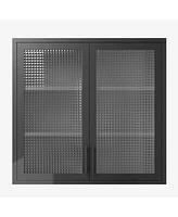 Retro Style Wall Mounted Cabinet Table-Top Storage Cabinet with Hazy Glass Doors and 2 Adjustable Shelves for Bathroom Kitchen Living Room Kitchen Hal
