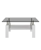 Streamdale Furniture Rectangle Coffee Table, Tempered Glass Tabletop with Mdf Layer, Modern Table for Living Room, Gray Glass