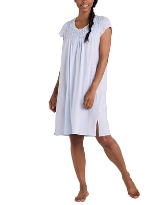 Miss Elaine Plus Diamond-Yoke Lace-Trim Nightgown