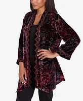 Ruby Rd. Petite Velvet Burnout Embroidered Open Front Cardigan Jacket