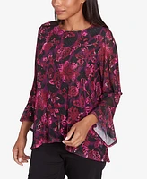 Ruby Rd. Petite Foiled Floral Mesh Crew Neck Blouse