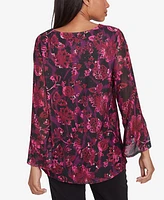 Ruby Rd. Petite Foiled Floral Mesh Crew Neck Blouse