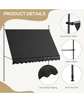 Manual Retractable Awning, 118" Non-Screw Freestanding Patio Sun Shade Shelter with Support Pole Stand and Uv Resistant Fabric, for Window, Door