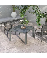 Extendable Outdoor Dining Table, 41"- 83" Aluminum Frame Patio Table with Wood Effect Steel Top, Rectangle Expandable Patio Table for 6-8, D